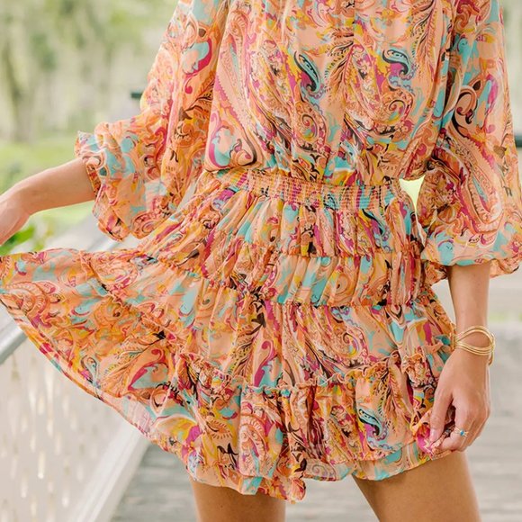 Multicolour Paisley Print Frilled Mini Dress - Picture 4 of 7